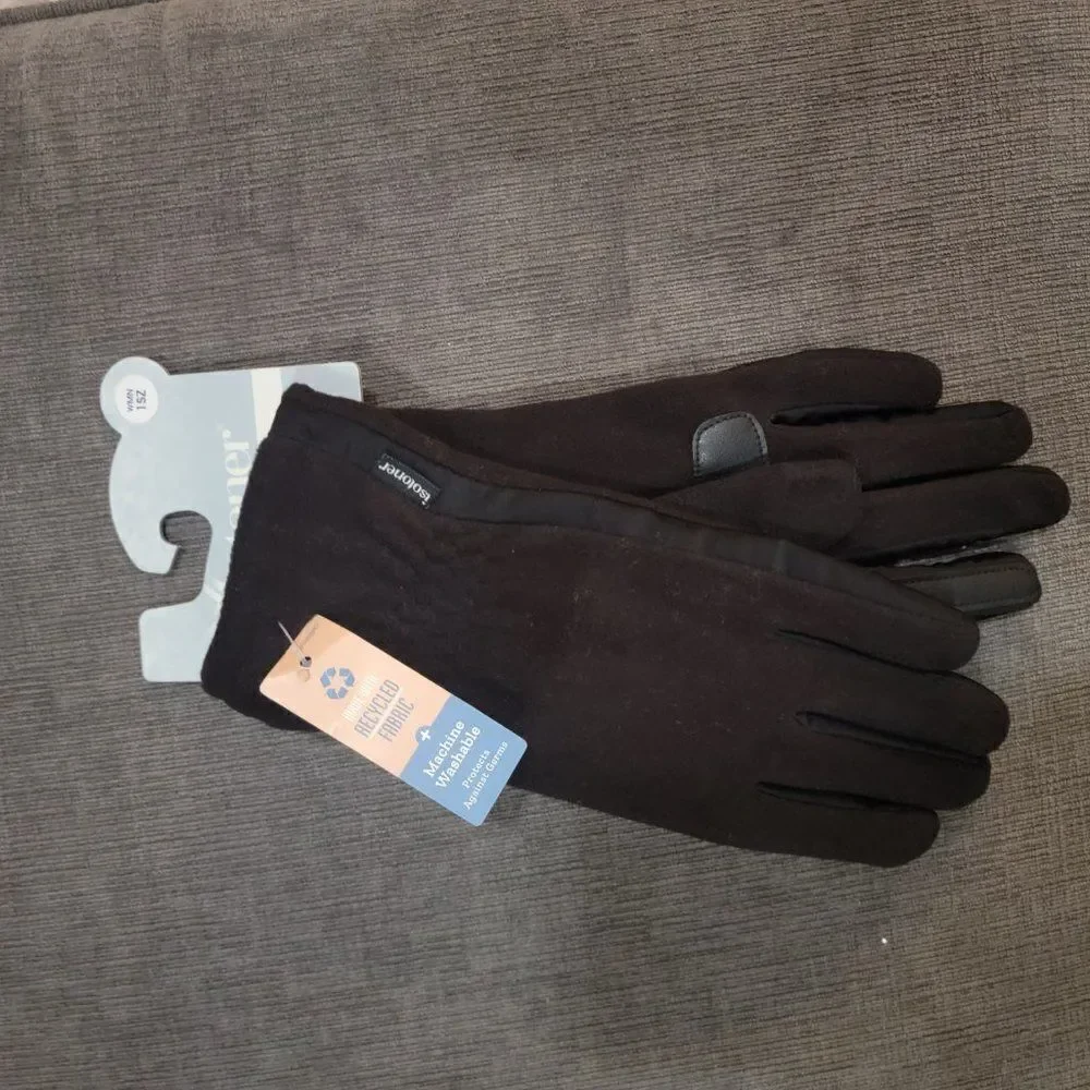 Isotoner Women's Black Stretch Fleece Winter Smart Touch Gloves